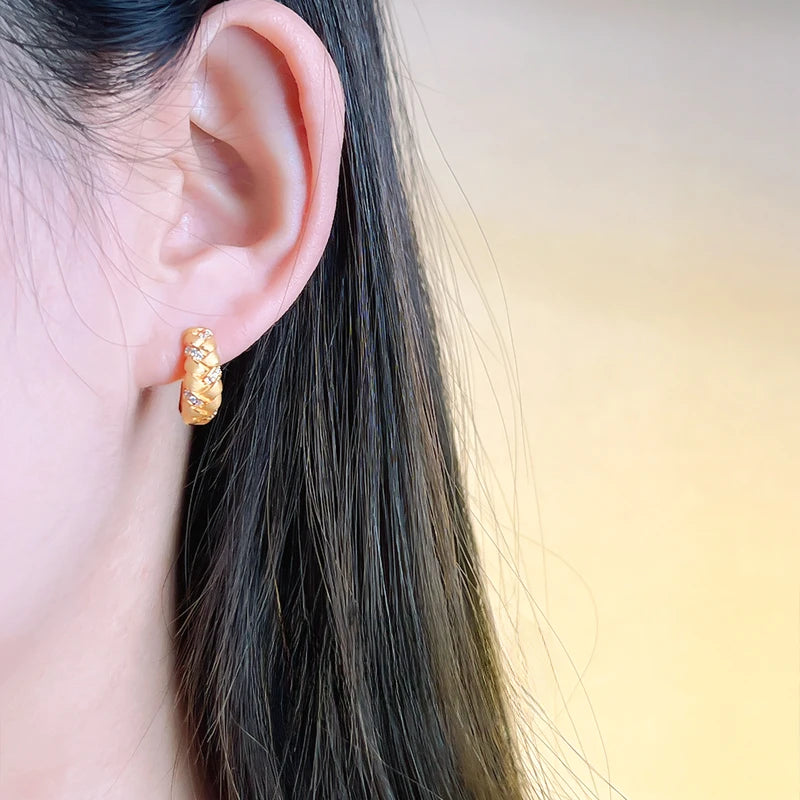 925 silver metal brushed earrings made of vintage wheat ear weaving, niche inlaid with high carbon diamonds, fashionable