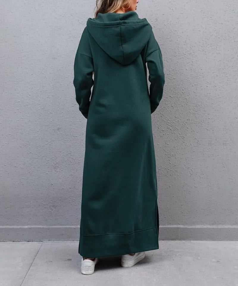 Hoodies Dress for Women Fashion  2024 Hem Lace-up Midi Robe Hooded Long Vestidos Winter Warm Casual Loose Sweatshirt Dress