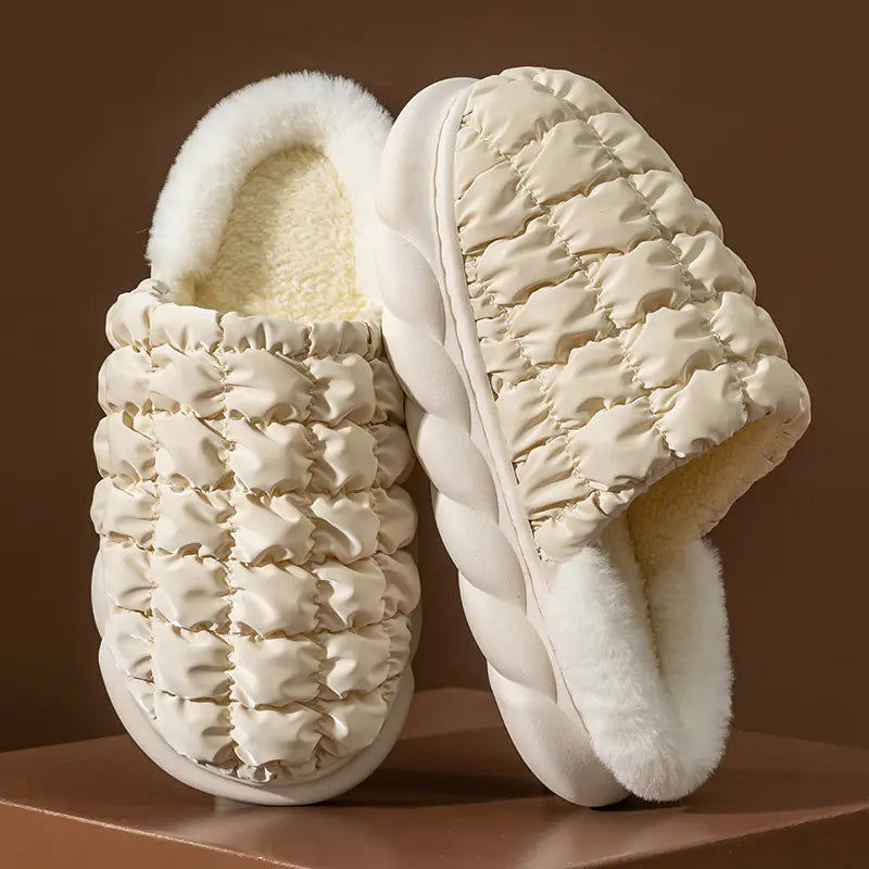 Plaid Bubble Winter Plush Home Slippers for Women