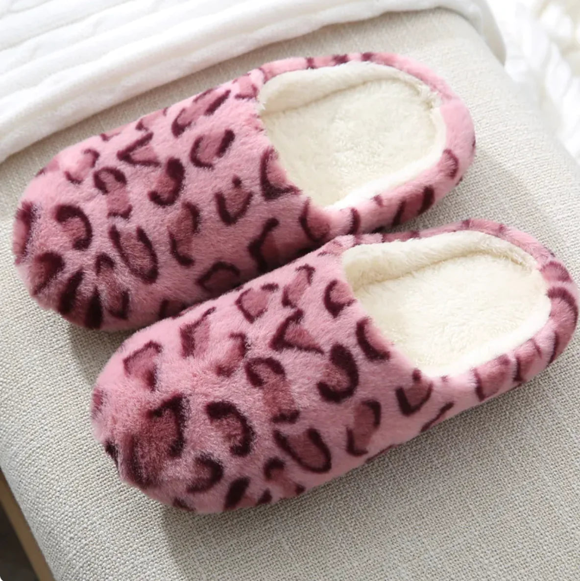 Leopard Print Rabbit Fur Indoor Slippers