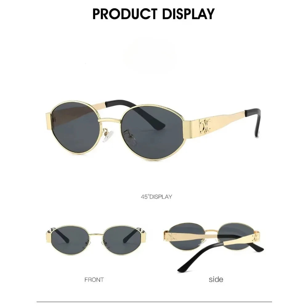 Luxury metal brand men's and women's sunglasses, unisex designer fashion sunglasses, oval shaped unisex fashion glasses