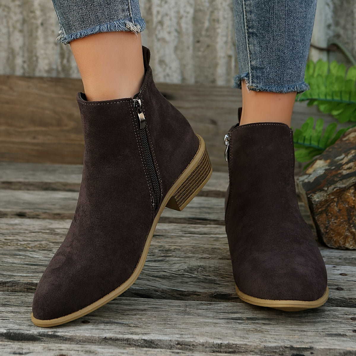 Pointed Toe Ankle Boots with Chunky Heels