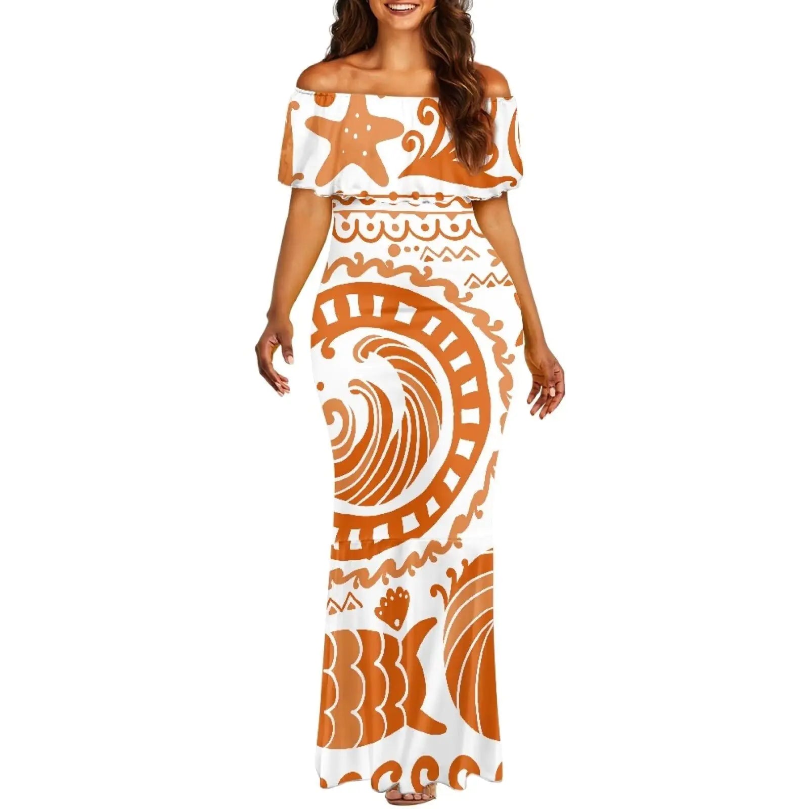 Guosanchn Women Polynesian Dresses Sexy Off The Shoulder Dress Summer Beach Hawaiian Dresses Boho Aztec Long Sun Dress African Indian Clothes One-Piece Wedding Guest Dresses 2XL