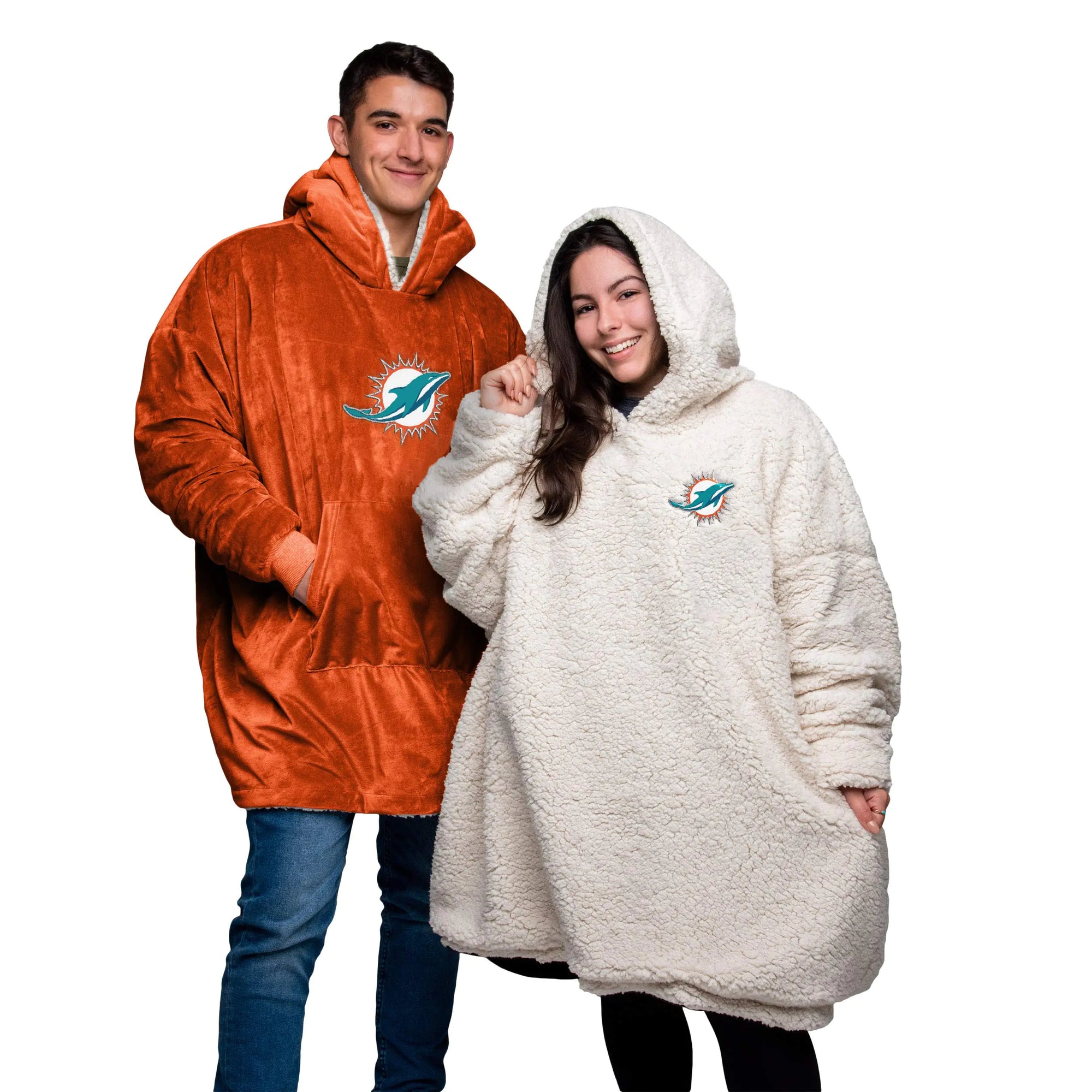 FOCO NFL Miami Dolphins Unisex Reversible Oversized Sherpa Hoodie Sweatshirt Big Logo HoodeezReversible Oversized Sherpa Hoodie Sweatshirt Big Logo Hoodeez Team Color One Size