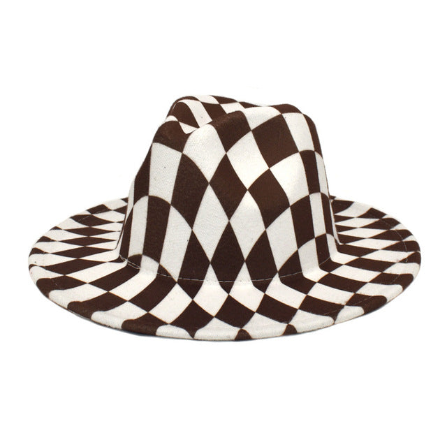 Spring Wool Felt Fedora Hat Unisex Wide Brim Plaid Striped Hats Adult Fashion Trilby Hats Popular Headwear Blend Jazz Man's Cap