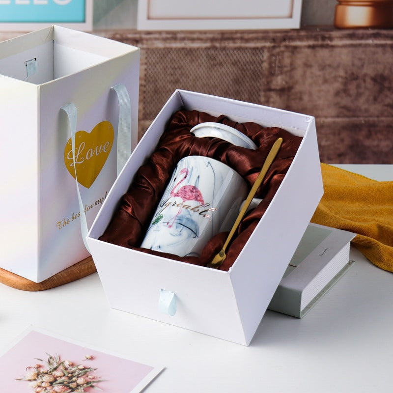 Marble stone gift box Nordic Ins Flamingo Mug Cup Couple Ceramic Cup Wedding Custom LOGO