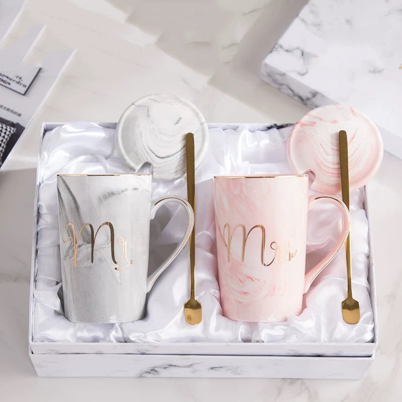 Marble stone gift box Nordic Ins Flamingo Mug Cup Couple Ceramic Cup Wedding Custom LOGO