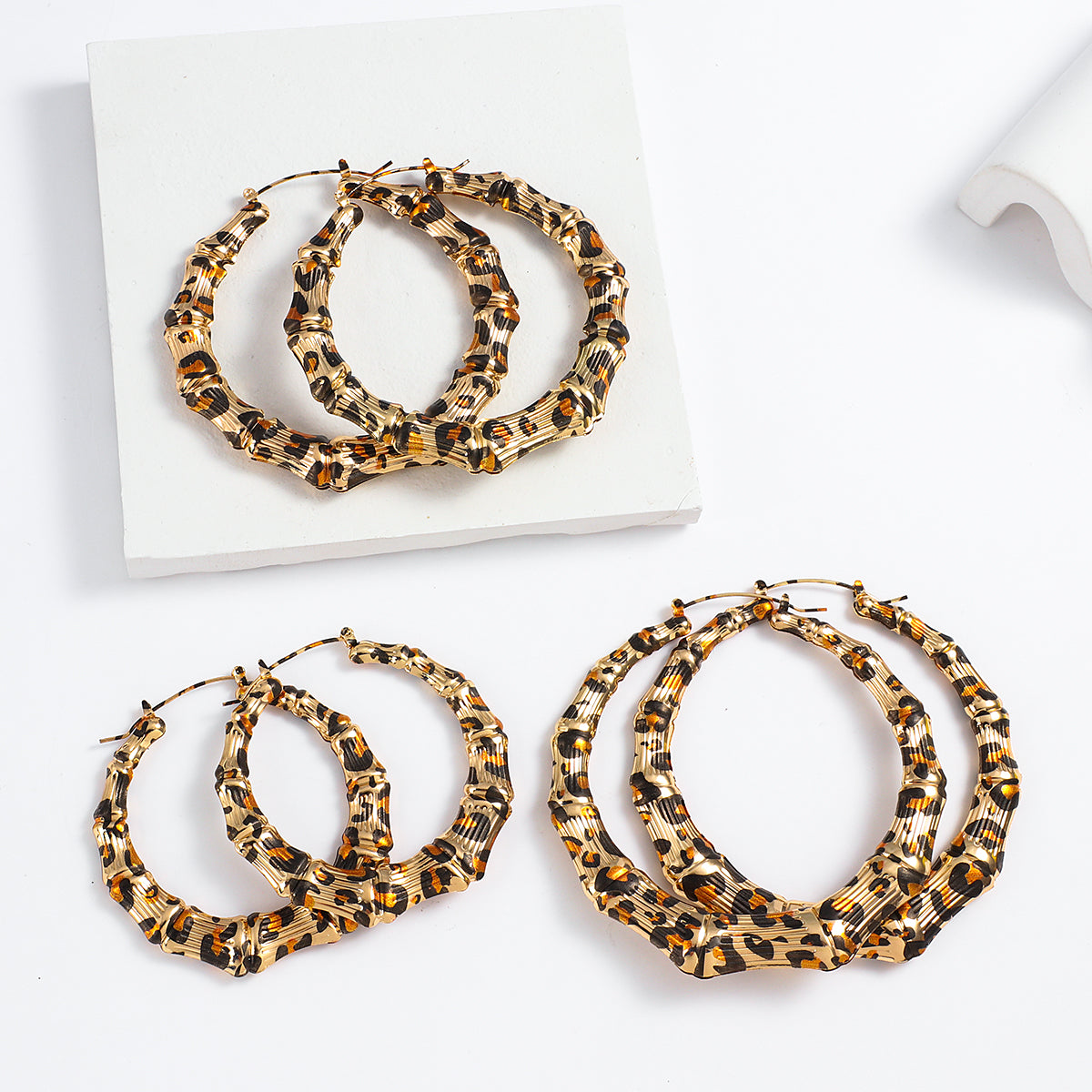 AENSOA 2022 New Punk Leopard Gold Color Round Bamboo Hoop Earrings for Women Bohemia Metal Ring Circle Earrings Popular Jewelry