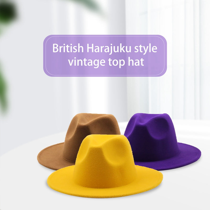 Fedoras women's Hat Big Brim Autumn Solid Formal Dress Wedding Woman Hat Camel Black White Fedora Felted Classic Cap Winter Hats