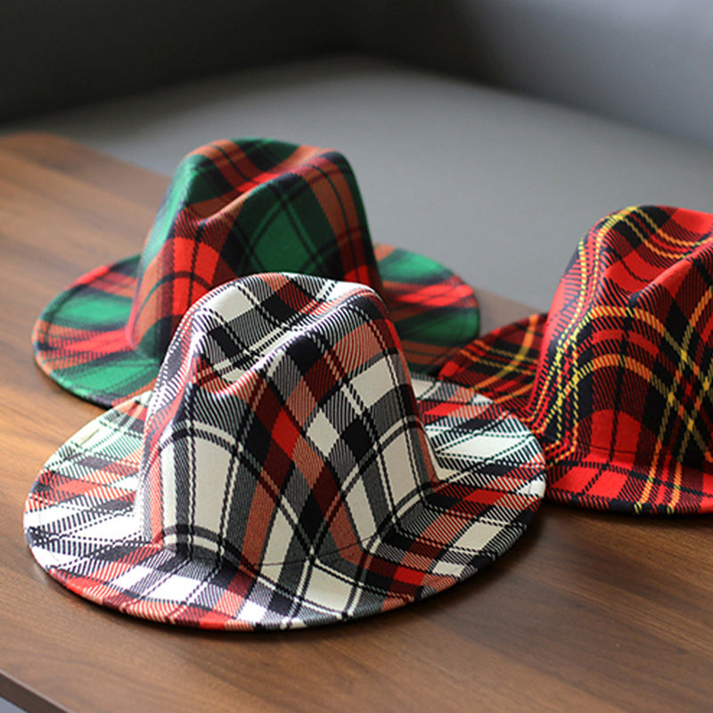 Spring Wool Felt Fedora Hat Unisex Wide Brim Plaid Striped Hats Adult Fashion Trilby Hats Popular Headwear Blend Jazz Man's Cap