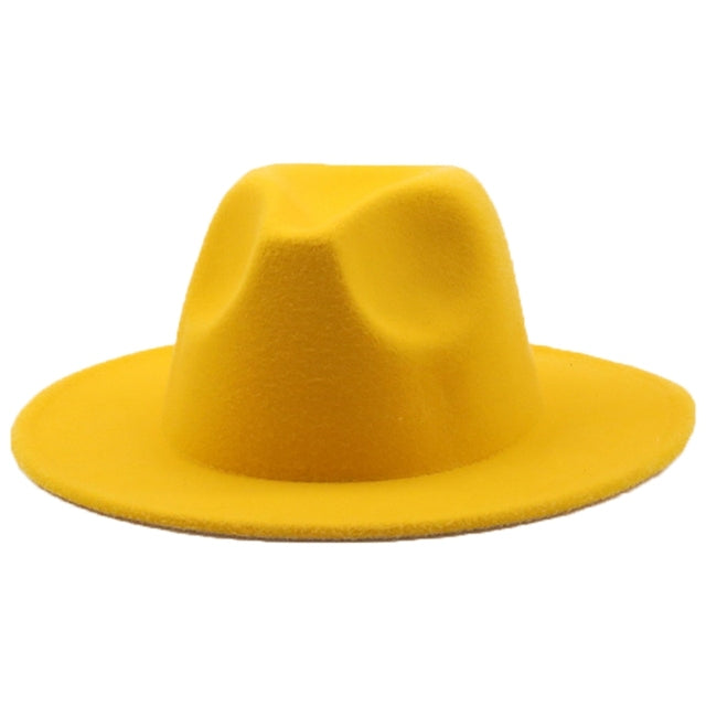 Fedoras women's Hat Big Brim Autumn Solid Formal Dress Wedding Woman Hat Camel Black White Fedora Felted Classic Cap Winter Hats