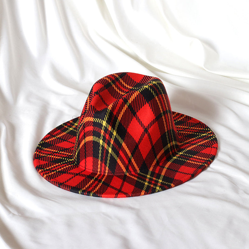 Spring Wool Felt Fedora Hat Unisex Wide Brim Plaid Striped Hats Adult Fashion Trilby Hats Popular Headwear Blend Jazz Man's Cap