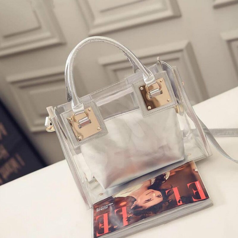 2pcs Women Fashion Shoulder Bag Clear Jelly Transparent Handbag