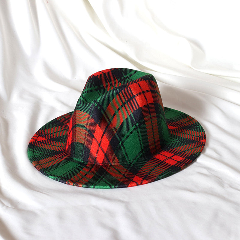 Spring Wool Felt Fedora Hat Unisex Wide Brim Plaid Striped Hats Adult Fashion Trilby Hats Popular Headwear Blend Jazz Man's Cap