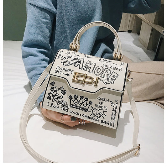 Leather Mini Chain Graffiti Crossbody Bags For Women