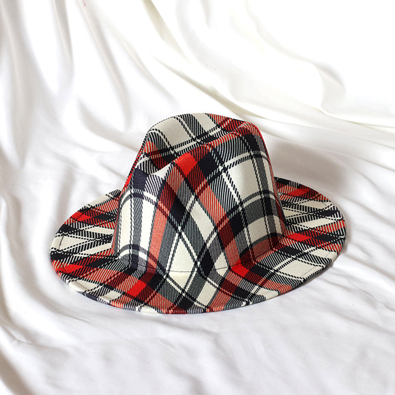 Spring Wool Felt Fedora Hat Unisex Wide Brim Plaid Striped Hats Adult Fashion Trilby Hats Popular Headwear Blend Jazz Man's Cap