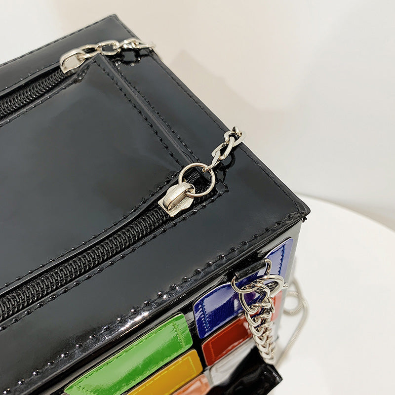 Small Handbags For Women Rubik's Cube Design Women Purse Square Handbag Mini With Metal Chain Leather Crossbody Bag