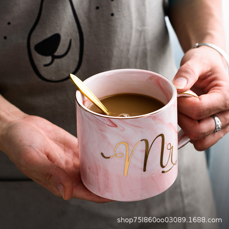 Marble ceramic cup gift box set mug coffee cup couple creative with cover spoon water cup custom gift