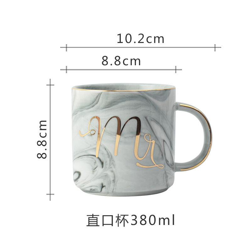 Marble ceramic cup gift box set mug coffee cup couple creative with cover spoon water cup custom gift