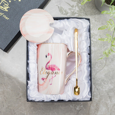 Marble stone gift box Nordic Ins Flamingo Mug Cup Couple Ceramic Cup Wedding Custom LOGO