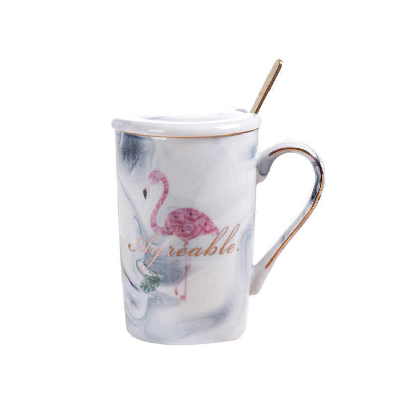 Marble stone gift box Nordic Ins Flamingo Mug Cup Couple Ceramic Cup Wedding Custom LOGO