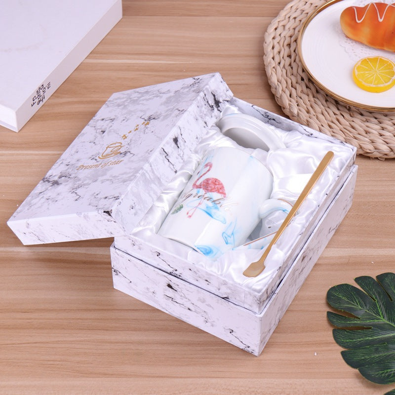 Marble stone gift box Nordic Ins Flamingo Mug Cup Couple Ceramic Cup Wedding Custom LOGO