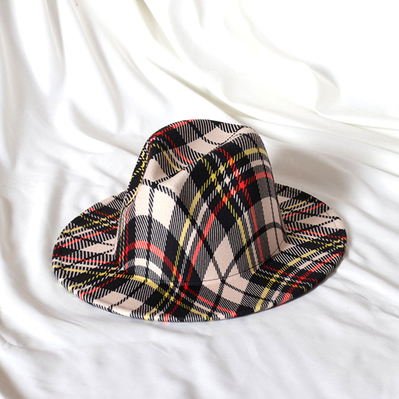 Spring Wool Felt Fedora Hat Unisex Wide Brim Plaid Striped Hats Adult Fashion Trilby Hats Popular Headwear Blend Jazz Man's Cap