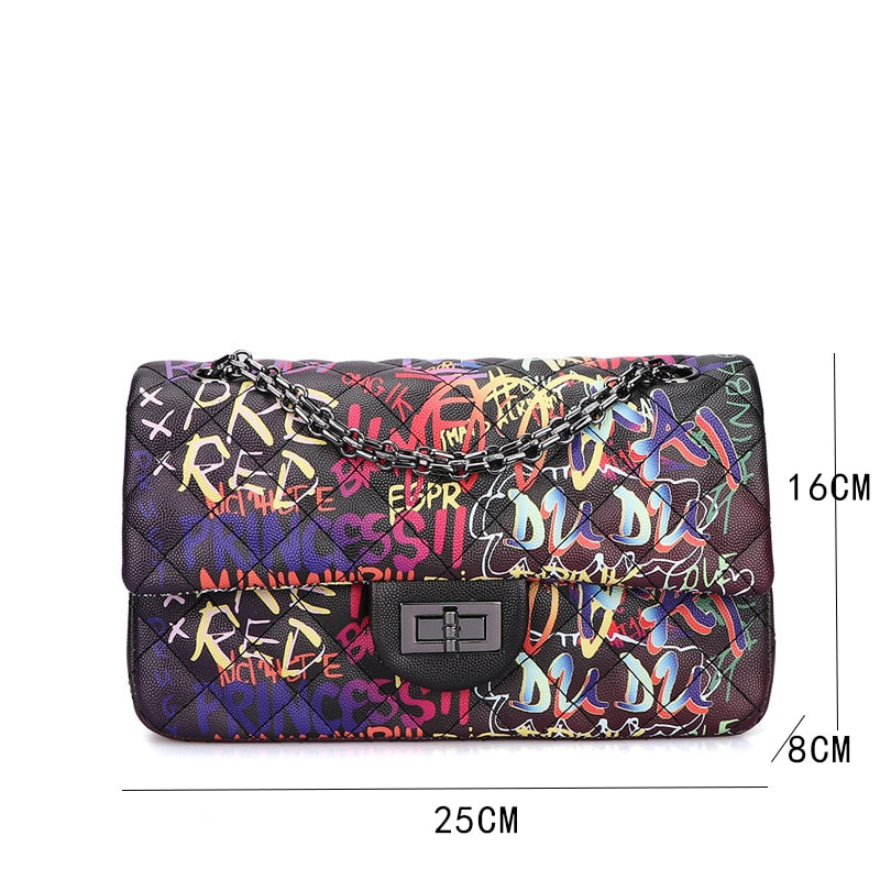 Large Capacity Women Pu Leather Chain Shoulder Bag High Quality Colorful Printed Ladies Handbags Luxury Designer Female Purse