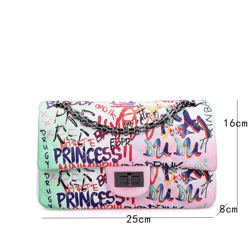 Large Capacity Women Pu Leather Chain Shoulder Bag High Quality Colorful Printed Ladies Handbags Luxury Designer Female Purse
