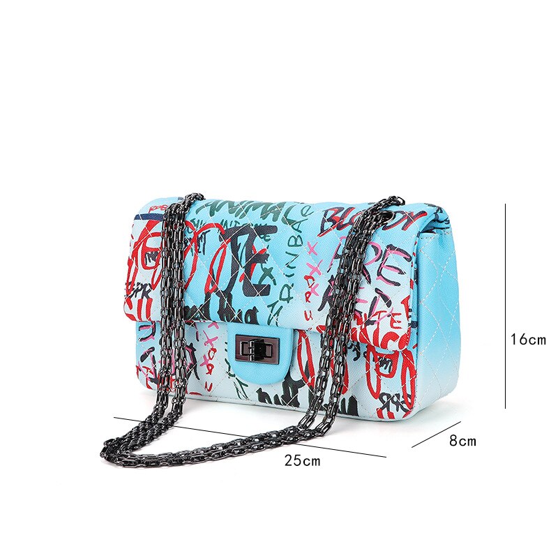 Large Capacity Women Pu Leather Chain Shoulder Bag High Quality Colorful Printed Ladies Handbags Luxury Designer Female Purse