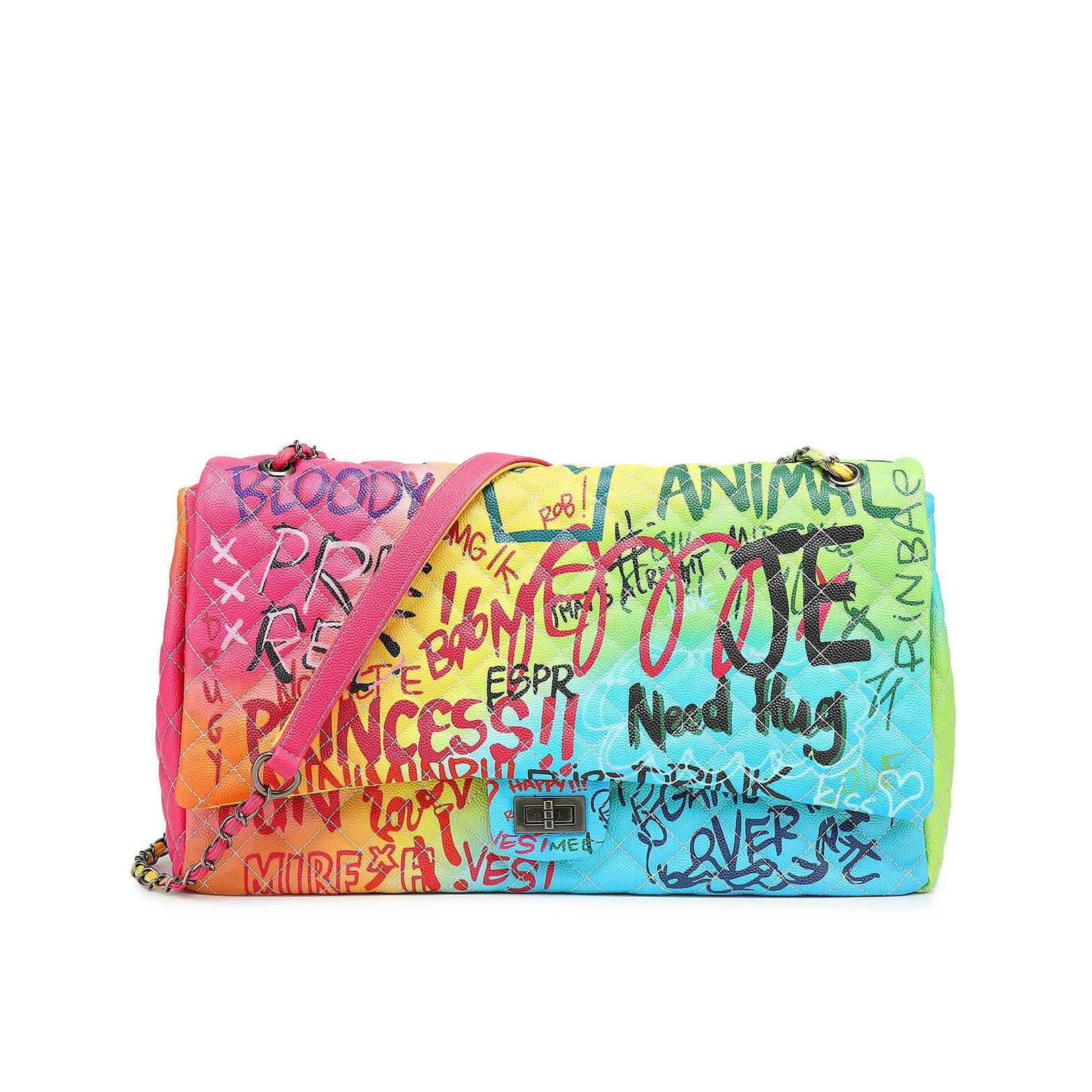 Large Capacity Women Pu Leather Chain Shoulder Bag High Quality Colorful Printed Ladies Handbags Luxury Designer Female Purse