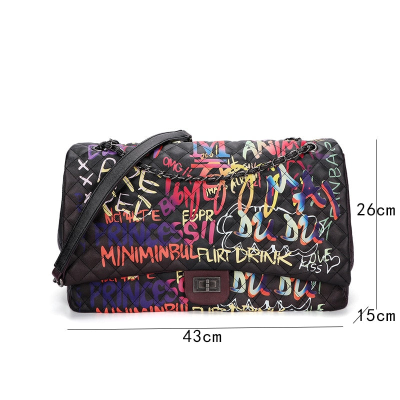 Large Capacity Women Pu Leather Chain Shoulder Bag High Quality Colorful Printed Ladies Handbags Luxury Designer Female Purse