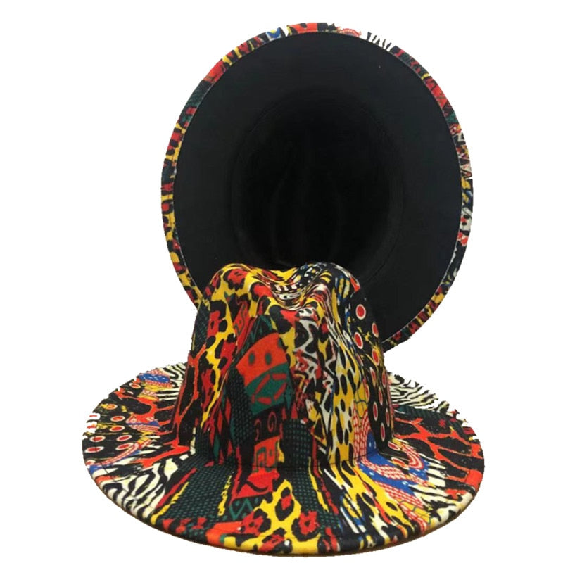 Two-color Fedora Hat color leopard hat stage ladies new felt hat mixed color jazz hat Fedora hat hip hop winter шляпа женская