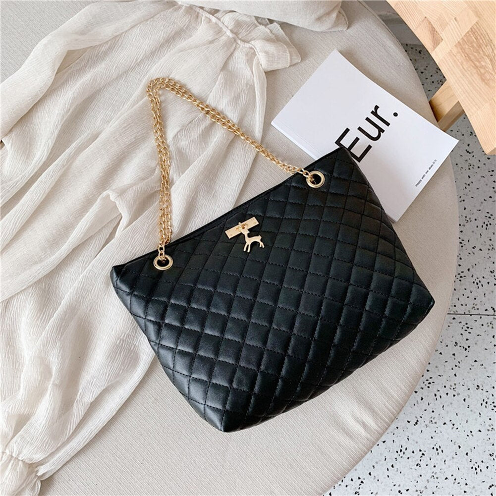 Women PU Leather Chain Handbag Women Soild Color Large Top-handle Bags Female Designer Luxury Tote Women Fashion Shoulder Bags