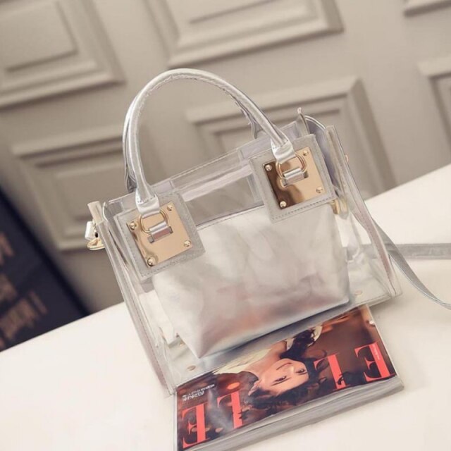 2pcs Women Fashion Shoulder Bag Clear Jelly Transparent Handbag