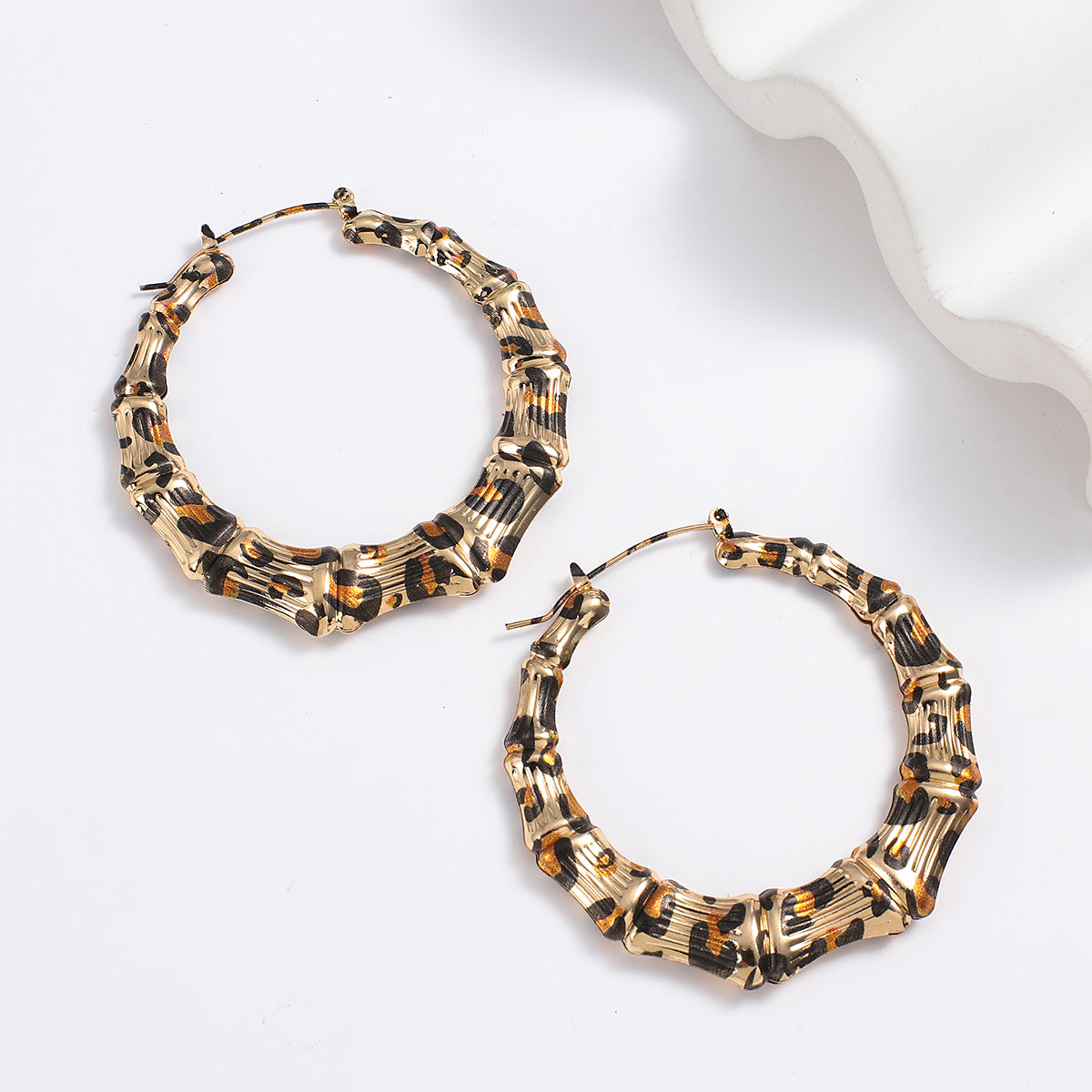 AENSOA 2022 New Punk Leopard Gold Color Round Bamboo Hoop Earrings for Women Bohemia Metal Ring Circle Earrings Popular Jewelry
