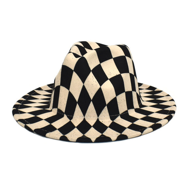 Spring Wool Felt Fedora Hat Unisex Wide Brim Plaid Striped Hats Adult Fashion Trilby Hats Popular Headwear Blend Jazz Man's Cap