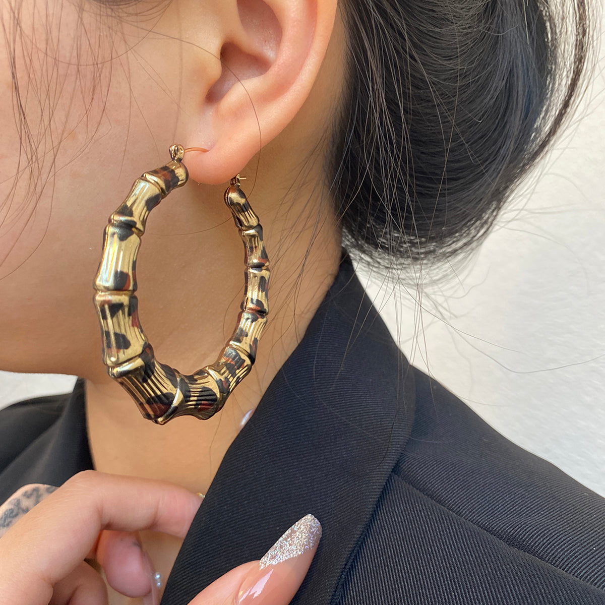 AENSOA 2022 New Punk Leopard Gold Color Round Bamboo Hoop Earrings for Women Bohemia Metal Ring Circle Earrings Popular Jewelry
