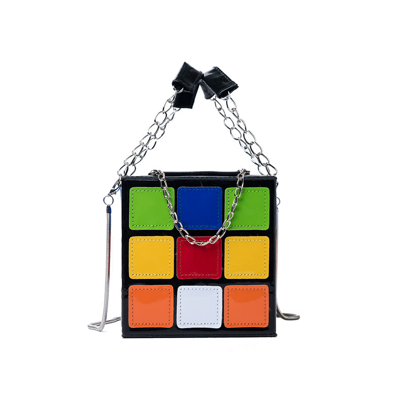 Small Handbags For Women Rubik's Cube Design Women Purse Square Handbag Mini With Metal Chain Leather Crossbody Bag