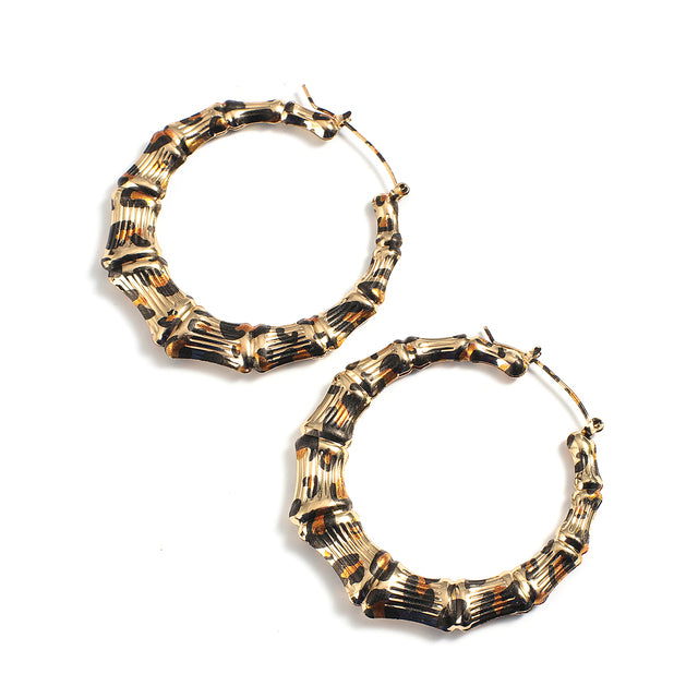 AENSOA 2022 New Punk Leopard Gold Color Round Bamboo Hoop Earrings for Women Bohemia Metal Ring Circle Earrings Popular Jewelry
