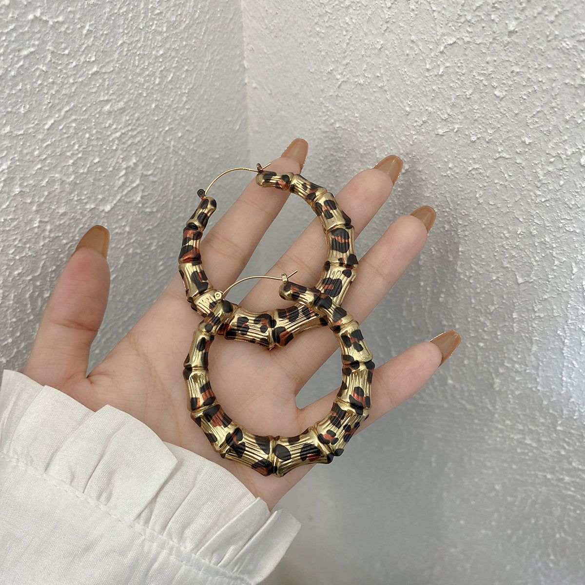 AENSOA 2022 New Punk Leopard Gold Color Round Bamboo Hoop Earrings for Women Bohemia Metal Ring Circle Earrings Popular Jewelry