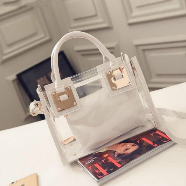 2pcs Women Fashion Shoulder Bag Clear Jelly Transparent Handbag