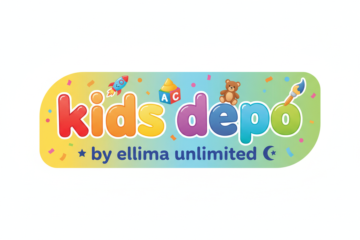 Kids Depo logo featuring colorful letters and playful designs, promoting educational toys for kids.