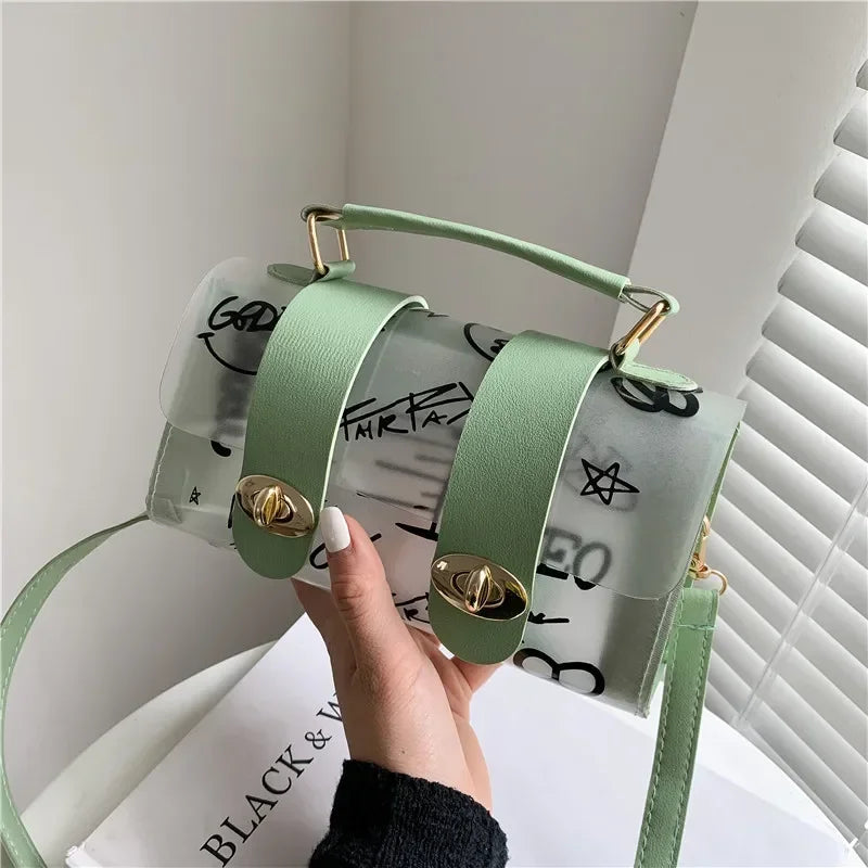New Women Shoulder Bag PVC Transparent Graffiti Messenger Female Bag Small Designer Handbag Purse Crossbody Bags For Women