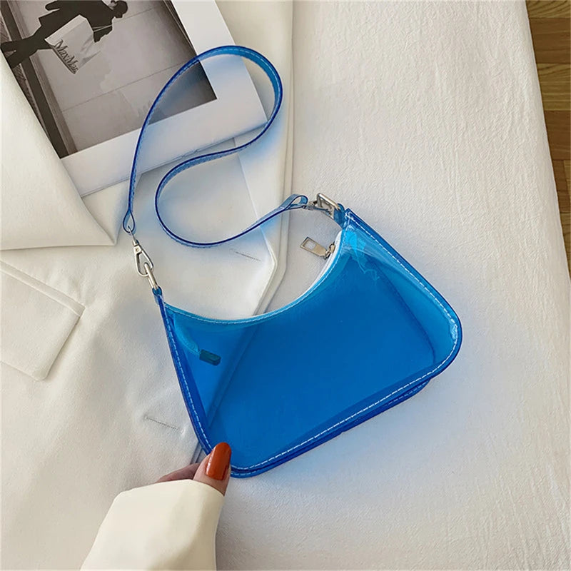 Fashion Vintage Ladies Jelly Solid Color Clear Underarm Bag Casual Women Hobos Handbags Purse Fashion Cell Phone Shoulder Bag