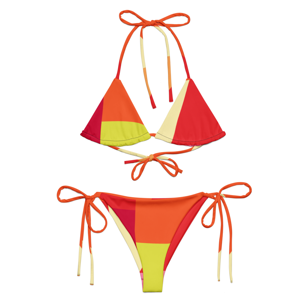 Orange Multi All-Over Print Recycled String Bikini