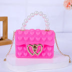 Silicone Love Bubble Jelly Bag, Popper Pressure Relieving Purse, Pop It Handbag With Faux Pearl Handle, Cute Chain Crossbody Bag