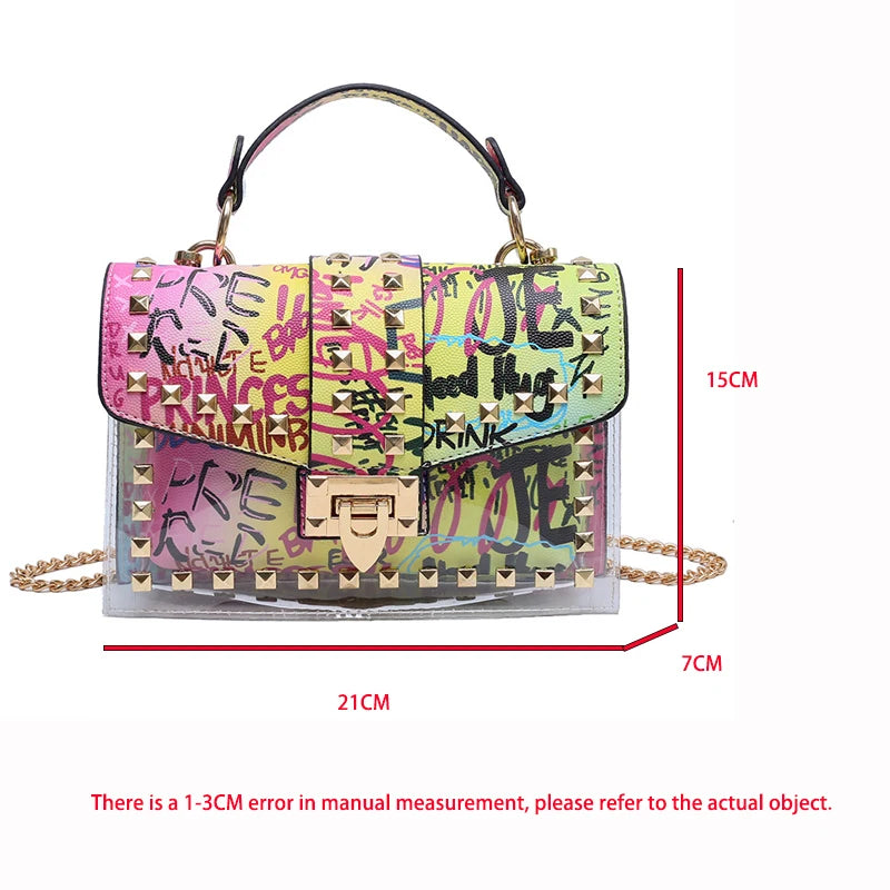 Fashion Shoulder Bag for Ladies High Quality Women Studded Graffiti Crossbody Bags Female Luxury Designer Summer Handbags