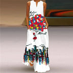 V-Neck Sleeveless Pocket Dress with Digital Print