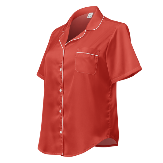 Crimson All-Over Print Women's Short Sleeve Pajama Top